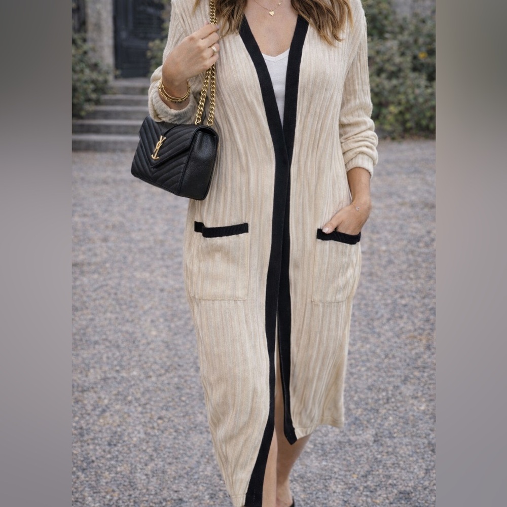 Rag and Bone Jasmine Duster XS Ivory Navy 
Sweater Coat Long Mid Calf